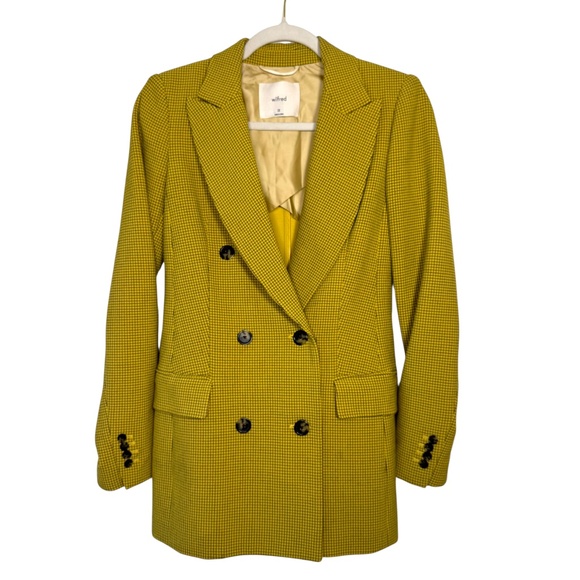 Wilfred (Aritizia) | Margaux Blazer | 00 | Yellow Check Pattern | Double Breast - Picture 1 of 15